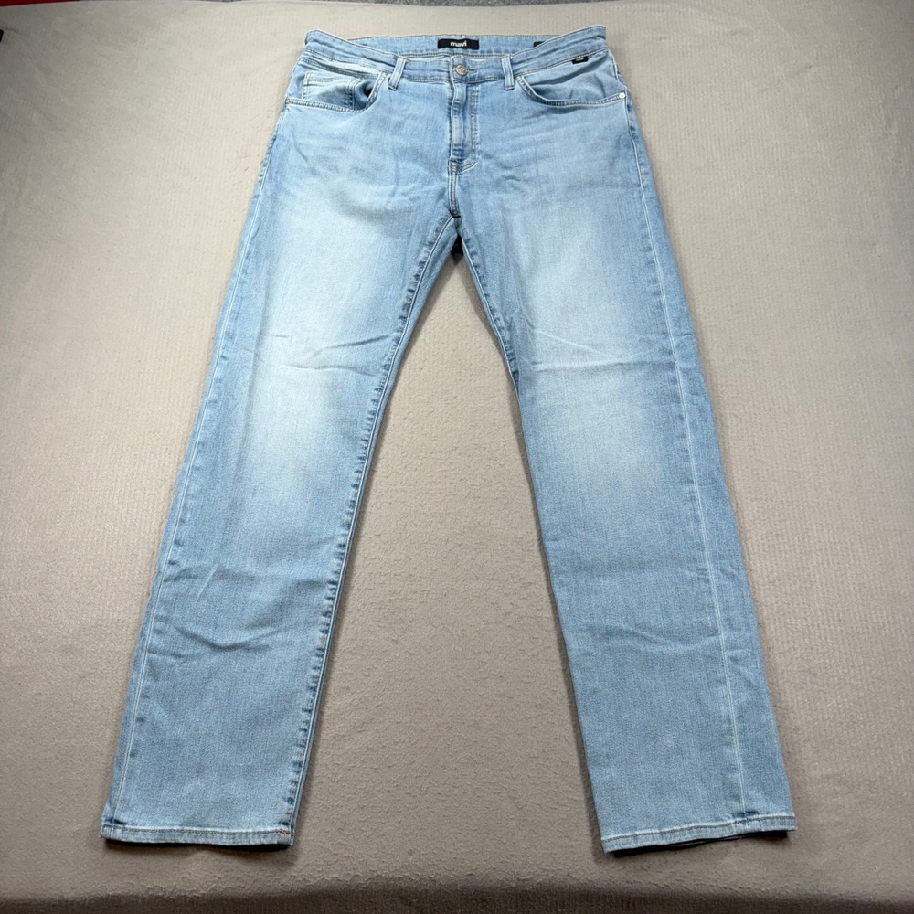 Mavi Zach Straight Leg Jeans Mens 36x34 Light Wash Blue Denim